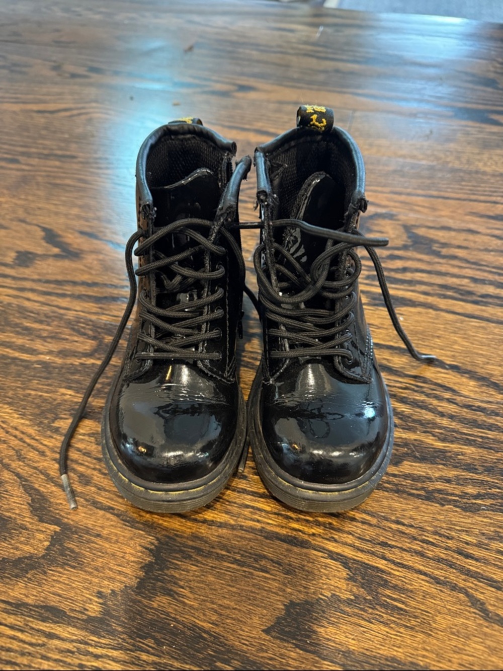 Dr. Martens Kids Black Patent Lace-Up Boots with Side Zips